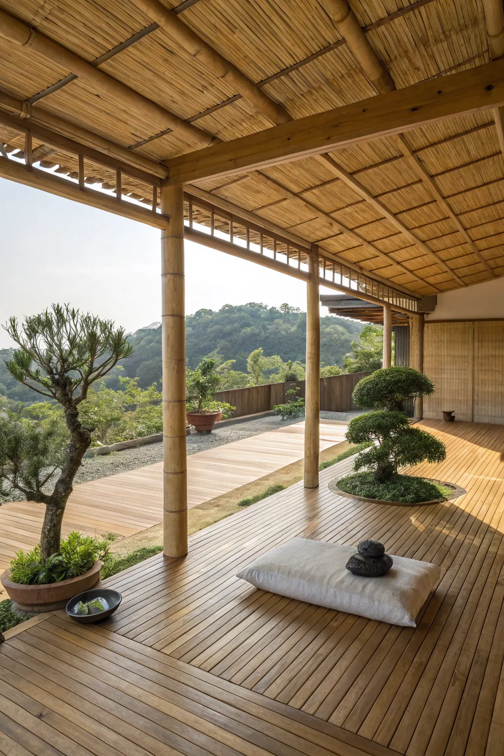 Transform your porch into a Zen retreat with this elegant bamboo design.