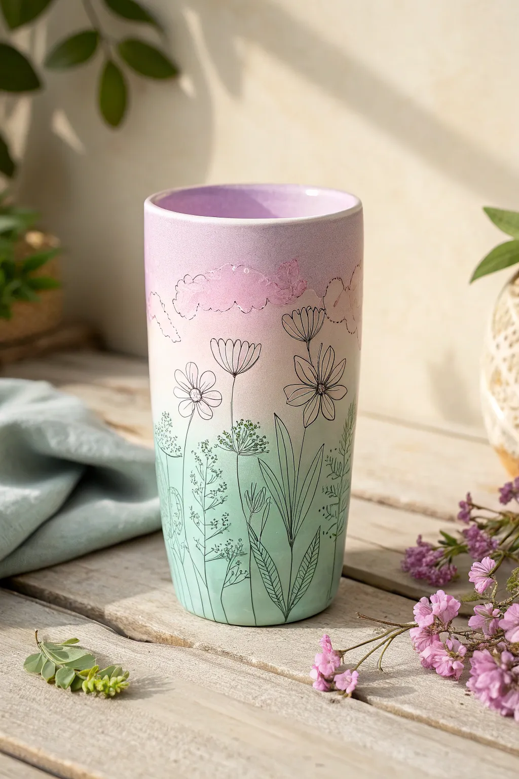 Sip serenity with a pastel garden-inspired tumbler, where simplicity meets elegance.