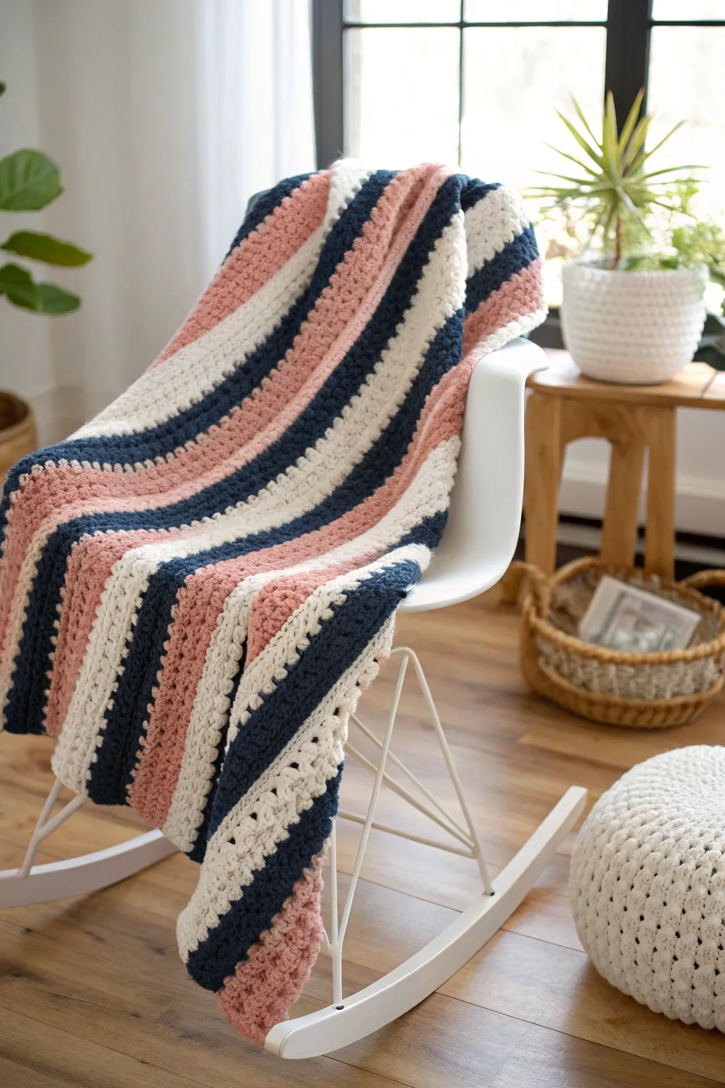 Stripes reimagined: Elevate your nursery with this bold and modern crochet baby blanket.