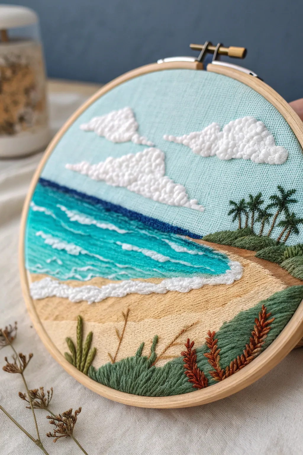 Bring the beach indoors with every stitch. Dive into the art of embroidery and create your own summer masterpiece.