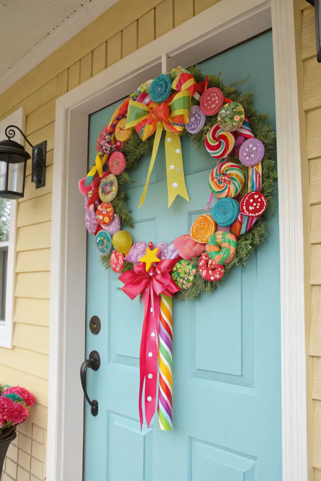 Indulge your sweet side with a candyland wreath.