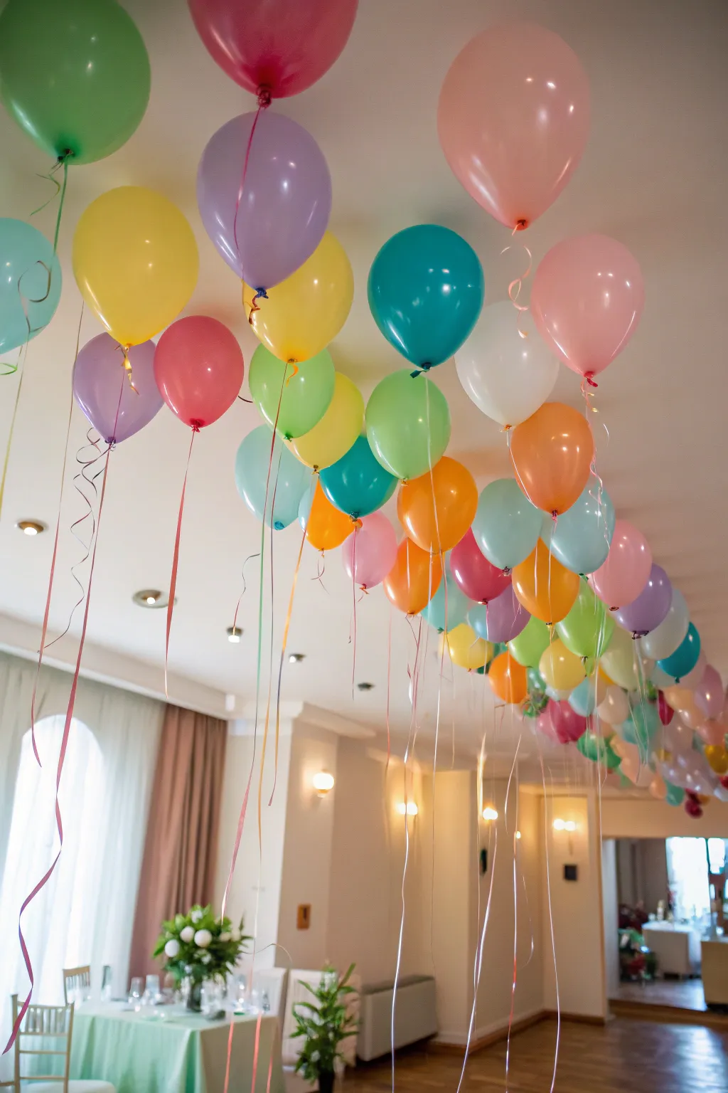 Floating balloons instantly lift the mood of your game night.