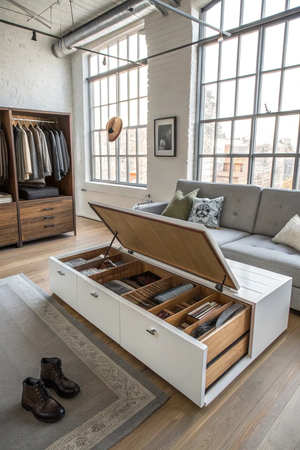 Maintain a sleek look with hidden storage solutions.