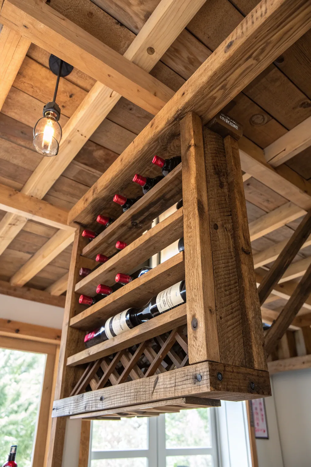 Elevate your garage with a sophisticated wine rack that combines style and storage.