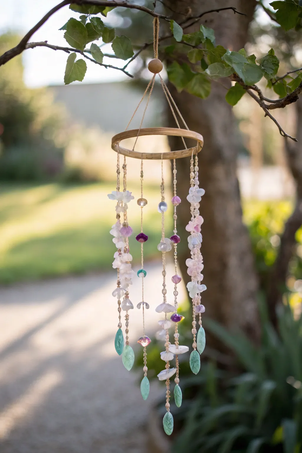 Capture the calming essence of nature with a gemstone chip wind chime, where simplicity meets enchanting beauty.