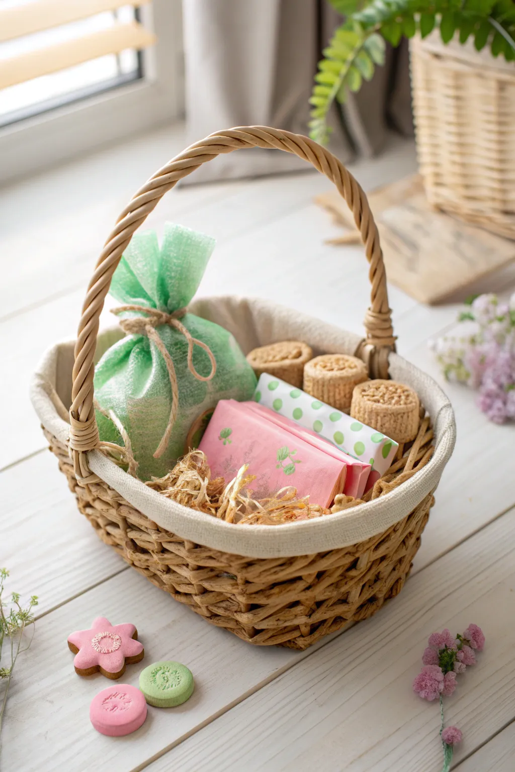 Delight your furry friends with a charming pet lover's treat basket, blending minimalist elegance with playful colors.