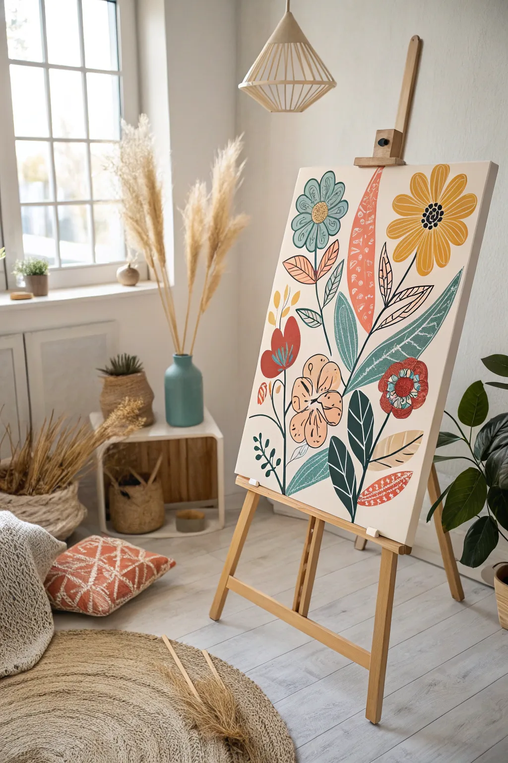 Discover the charm of abstract florals with bold colors and simple elegance.