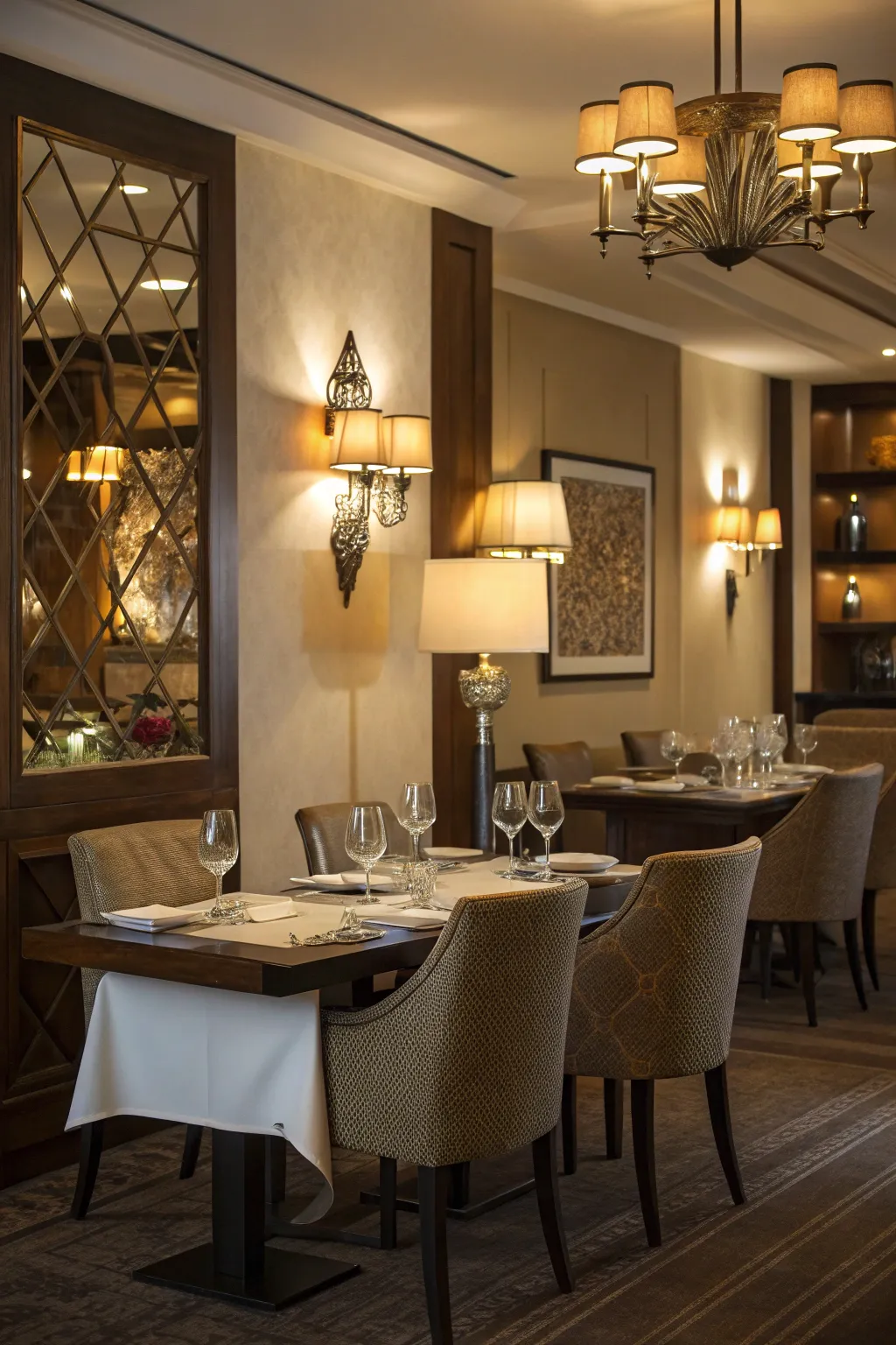 Layered lighting creates a cozy and adaptable atmosphere.