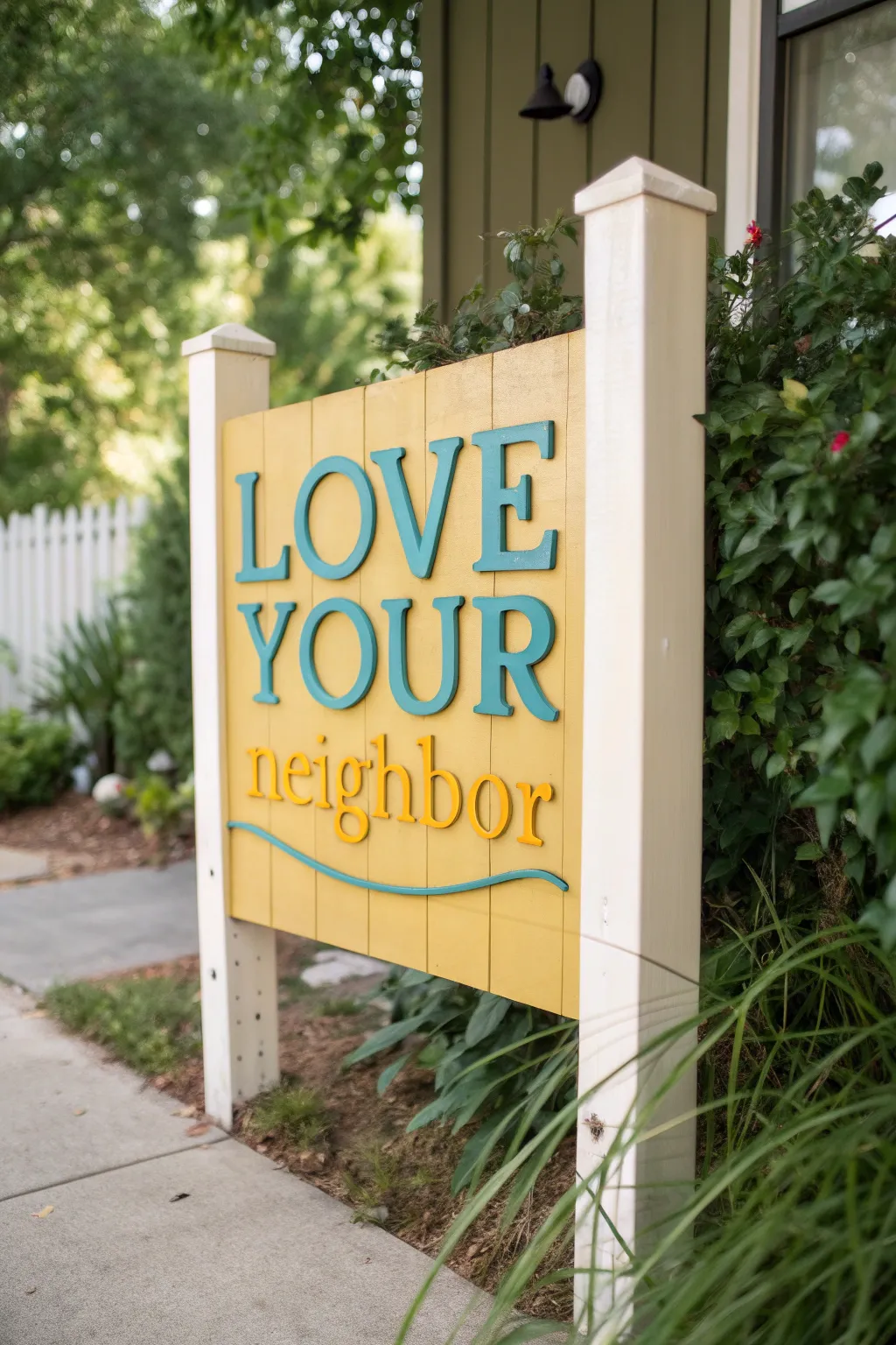 Spread positivity with this charming DIY neighborly sign, a perfect blend of minimalist design and bold colors.