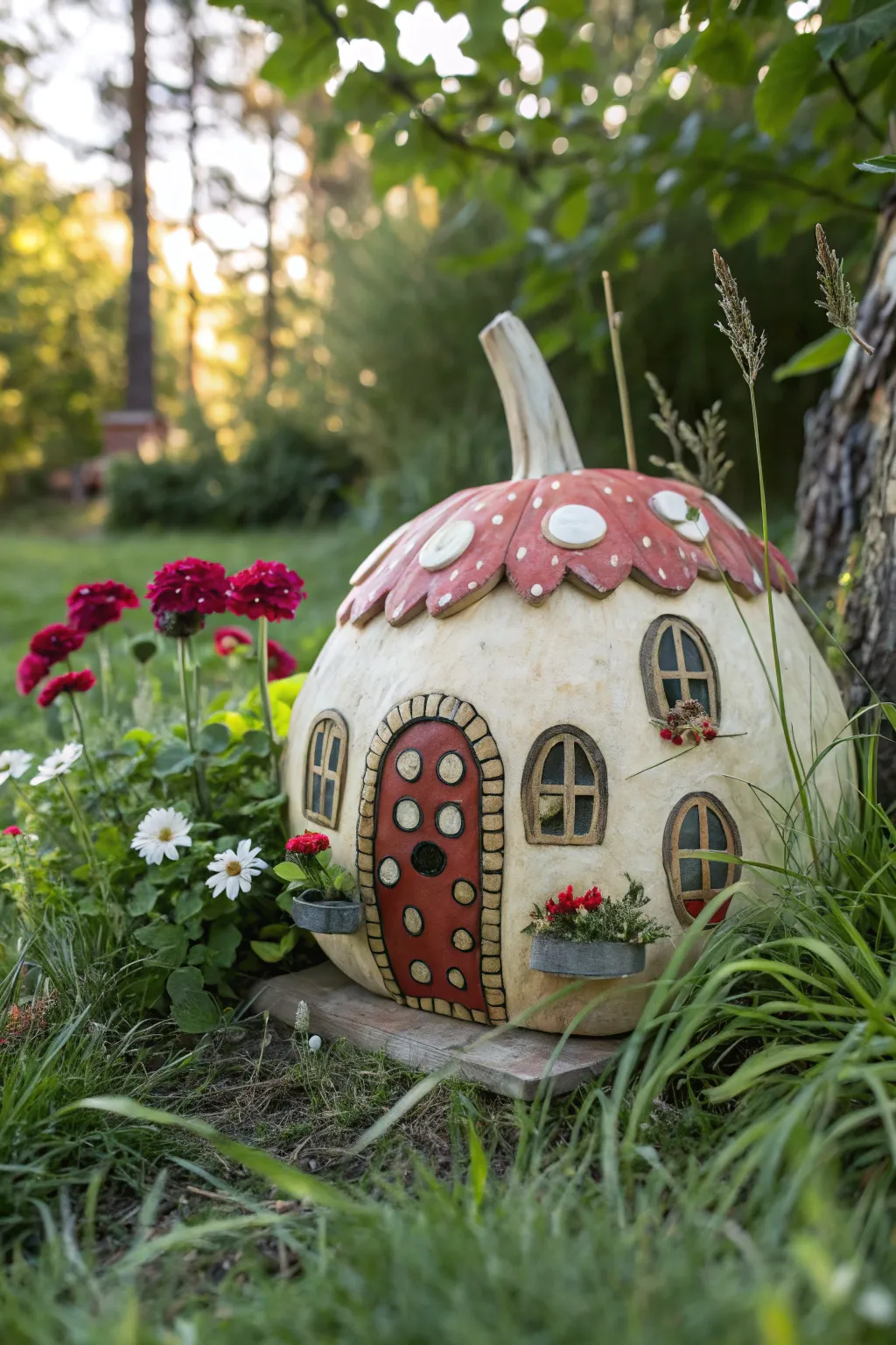 Transform your garden into a magical fairy village with this charming gourd fairy house. 🌿✨ #GourdArt #FairyGarden #ScandiBoho