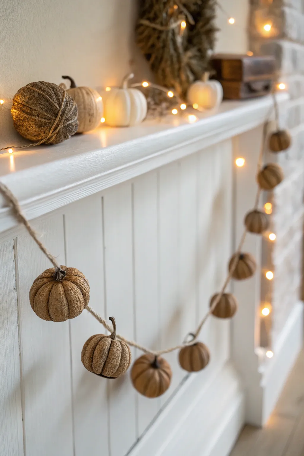 Elevate your decor with a rustic gourd garland, adding warmth and charm to any space.