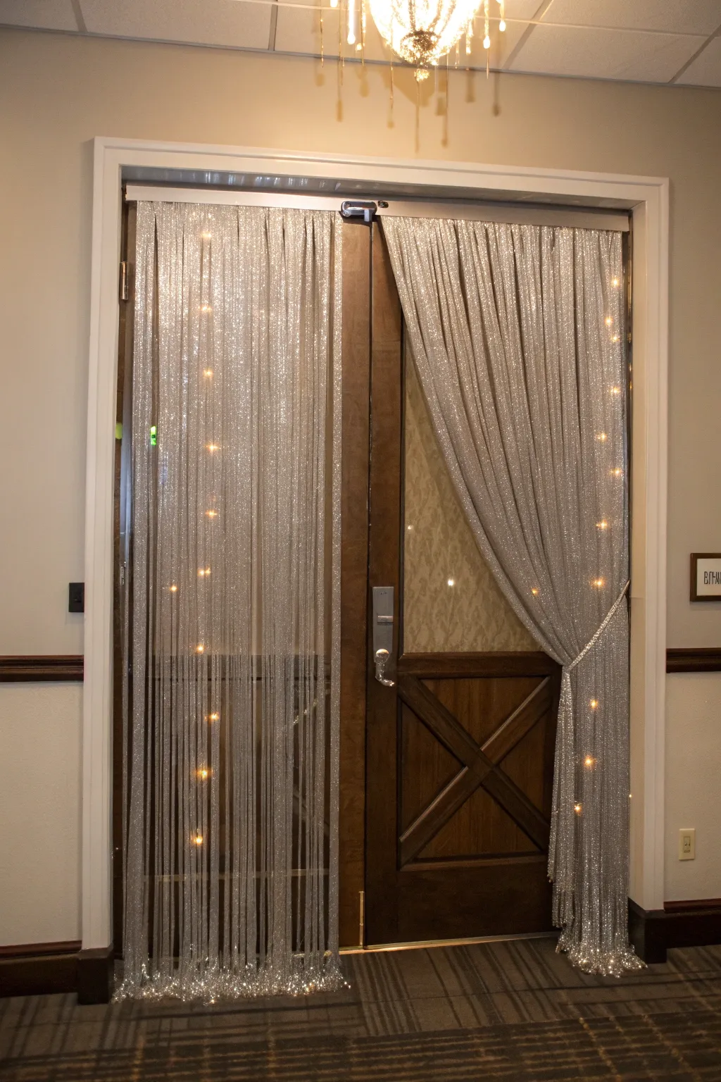 A glamorous metallic fringe curtain.
