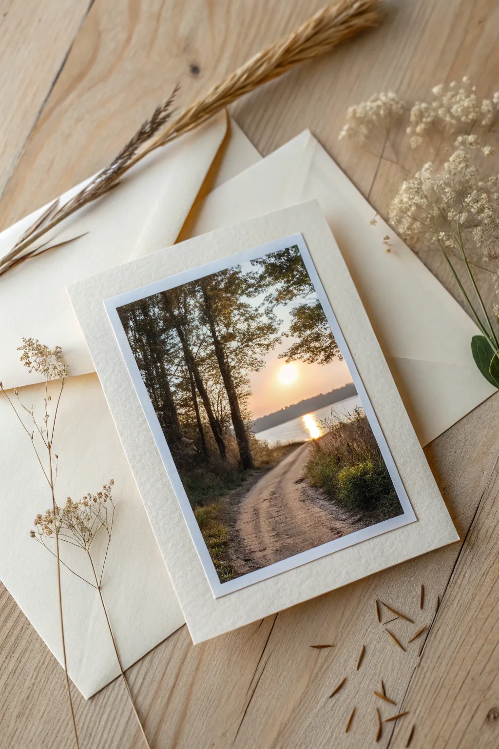 Capture the moment: A minimalist greeting card with a personal photo touch, perfect for sharing cherished memories.