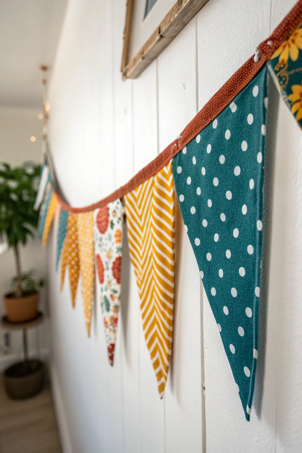 Transform your space with vibrant upcycled fabric bunting, where sustainable creativity meets minimalist elegance.