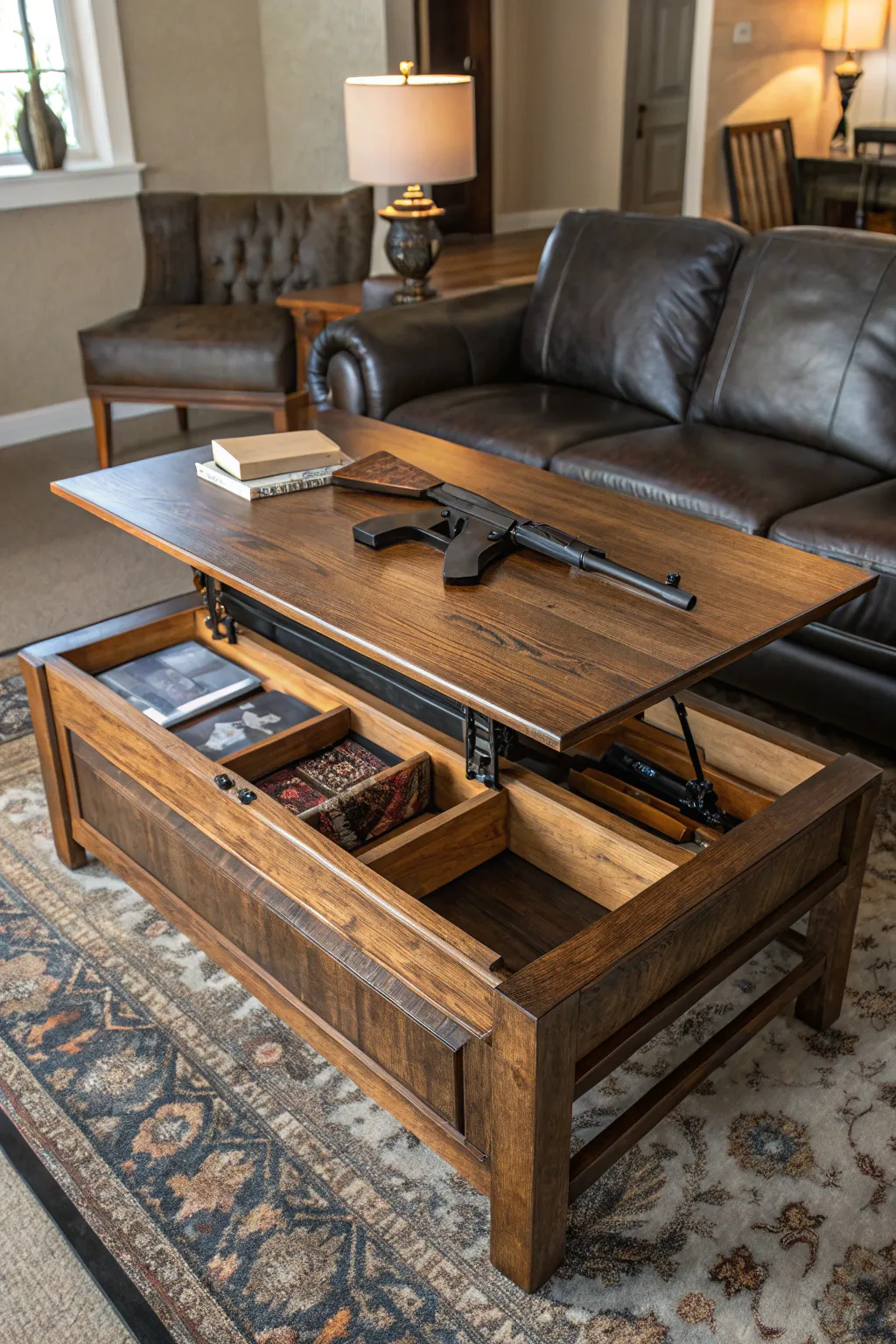 Discover the art of hidden storage with this exquisite convertible coffee table.