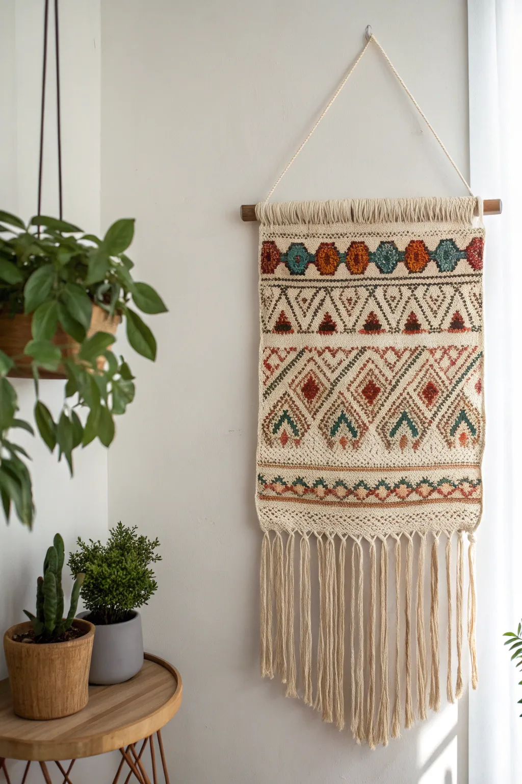 Elevate your space with a boho-inspired tapestry that speaks volumes in simplicity and color.