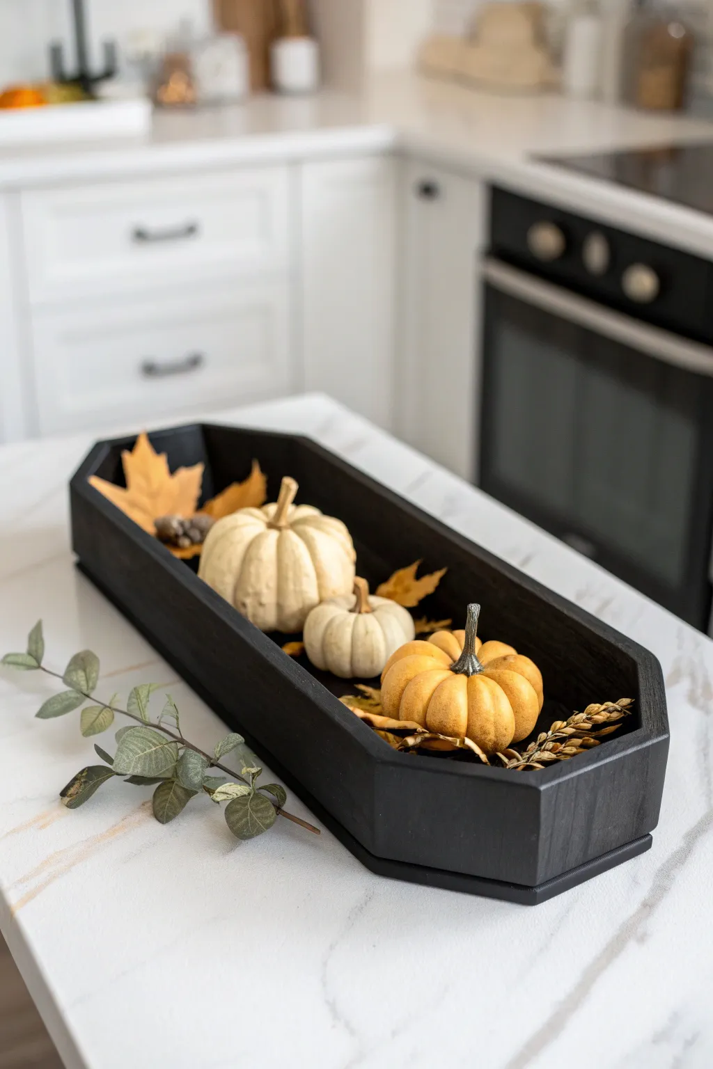 Elevate your Halloween gatherings with this chic DIY coffin tray, where minimalist design meets spooky elegance.