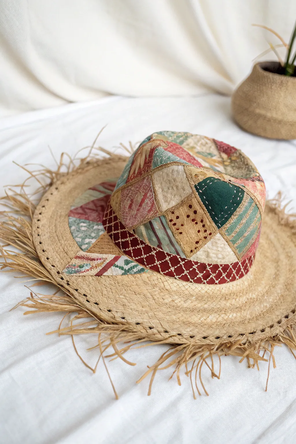 Embrace rustic elegance with this charming scarecrow straw hat—perfect for a unique Halloween look!