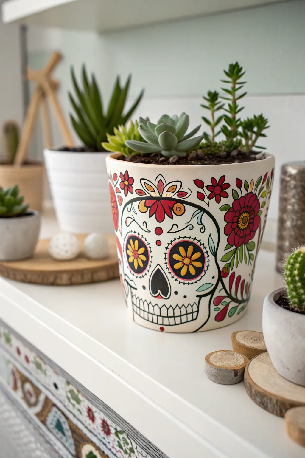 Bring life to your Halloween decor with Day of the Dead-inspired planters, where craftsmanship meets vibrant tradition.