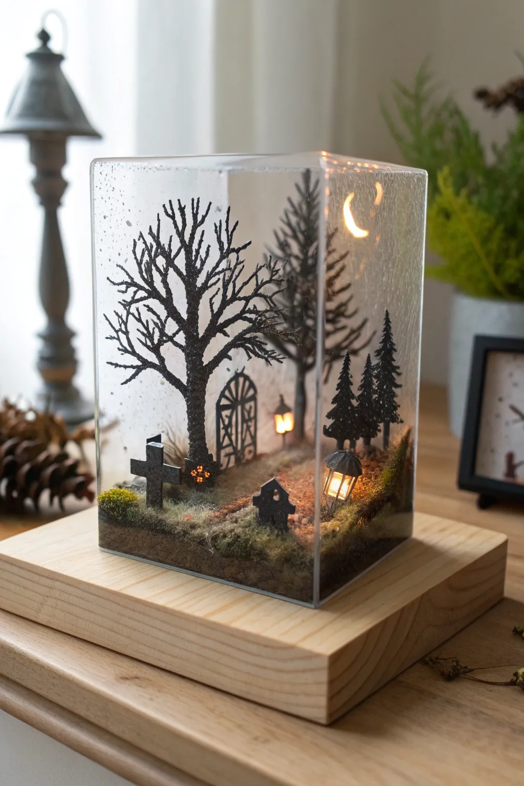 Capture the magic of Halloween with this enchanting resin diorama, perfect for adding a touch of mystical charm to your décor.