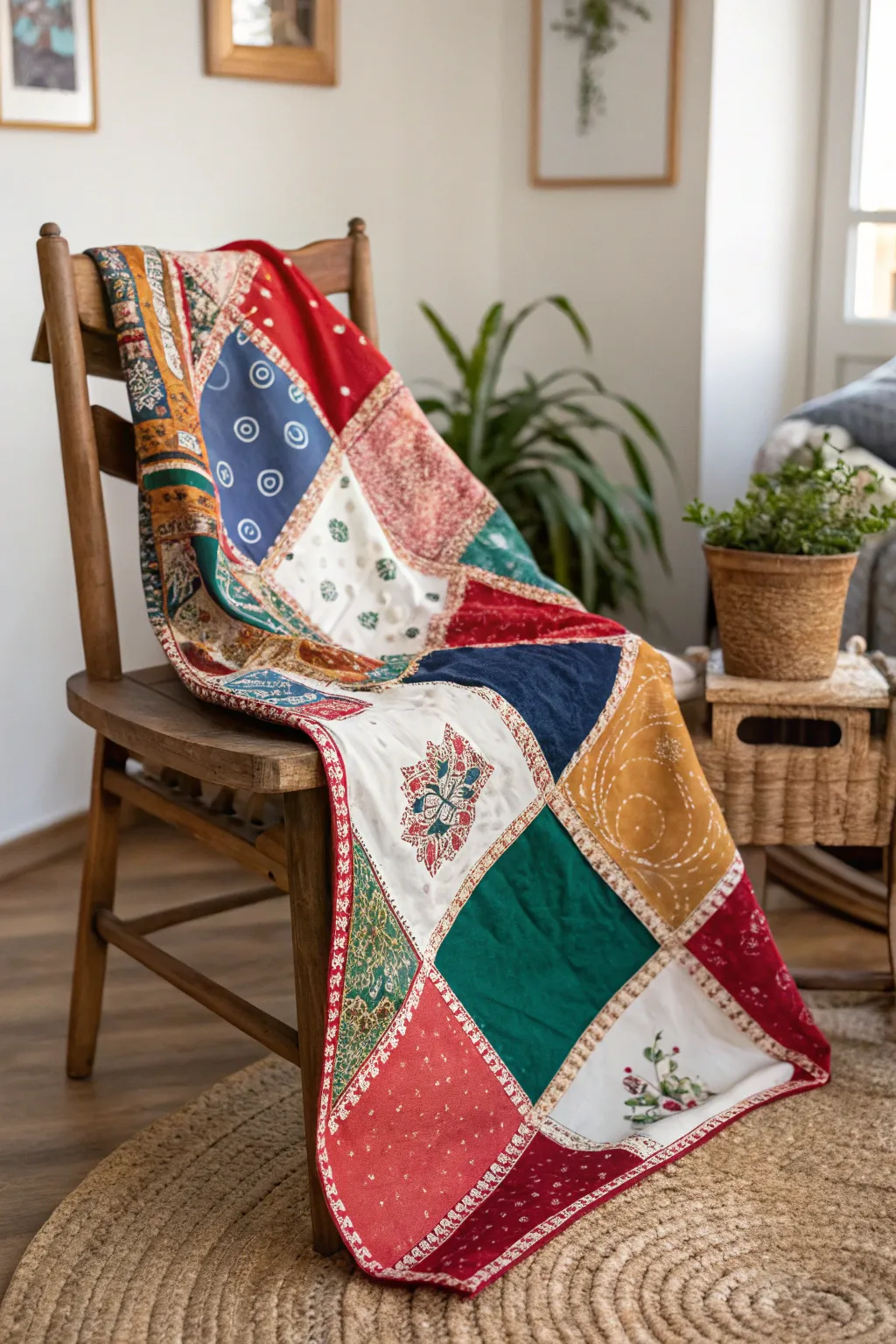 Preserve cherished memories with a stunning handkerchief patchwork quilt, where simplicity meets bold beauty.