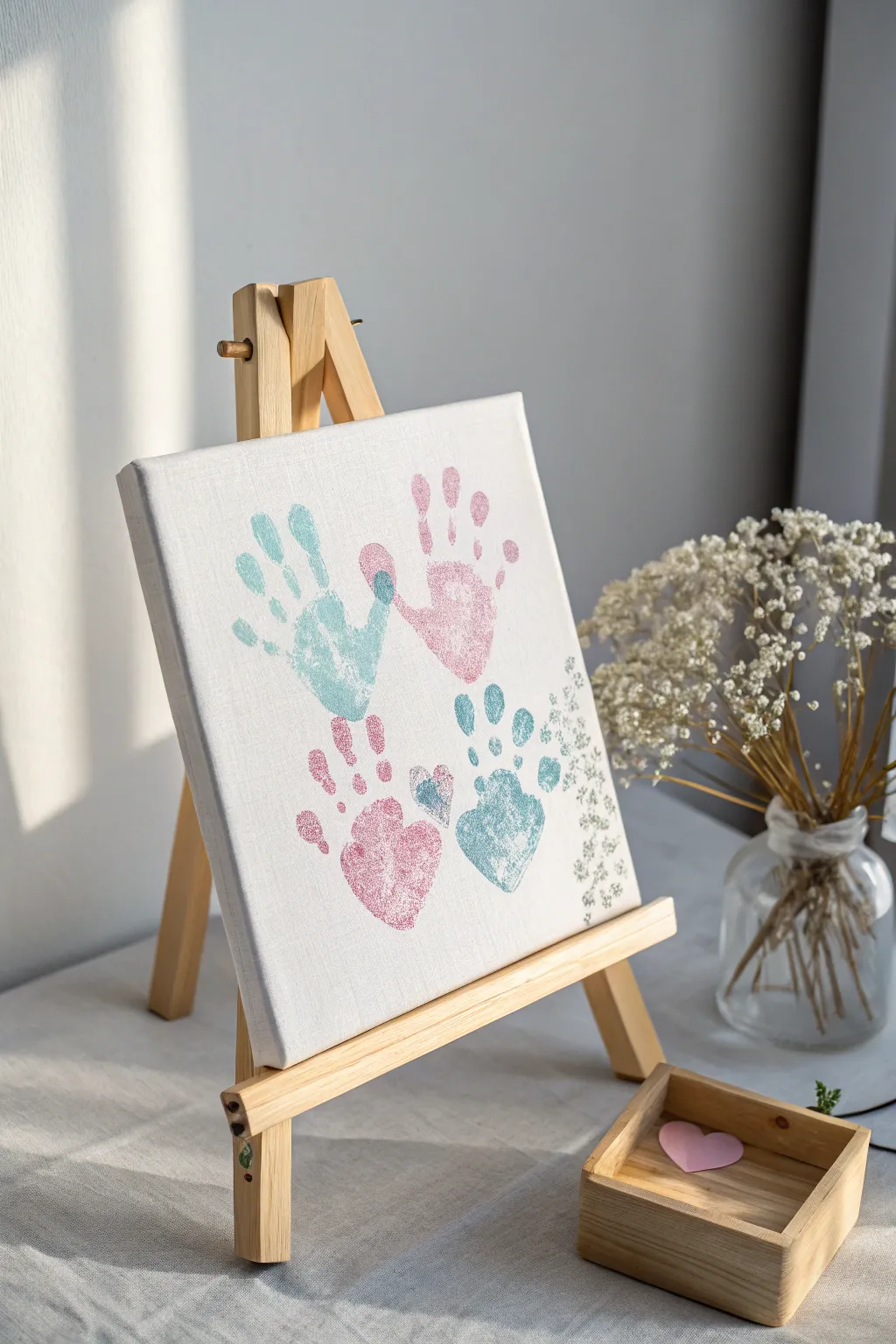 Capture a mother's love with this charming Handprint Heart Canvas—perfect for a touch of warmth and personality in your home decor.