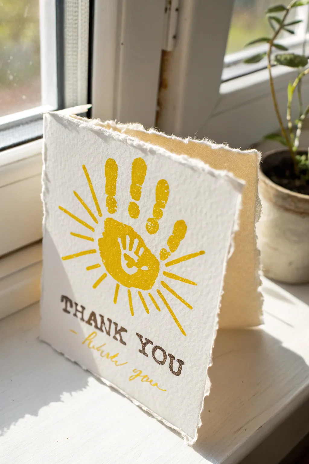 Spread sunshine with this vibrant handprint sun card, a perfect blend of simplicity and warmth.