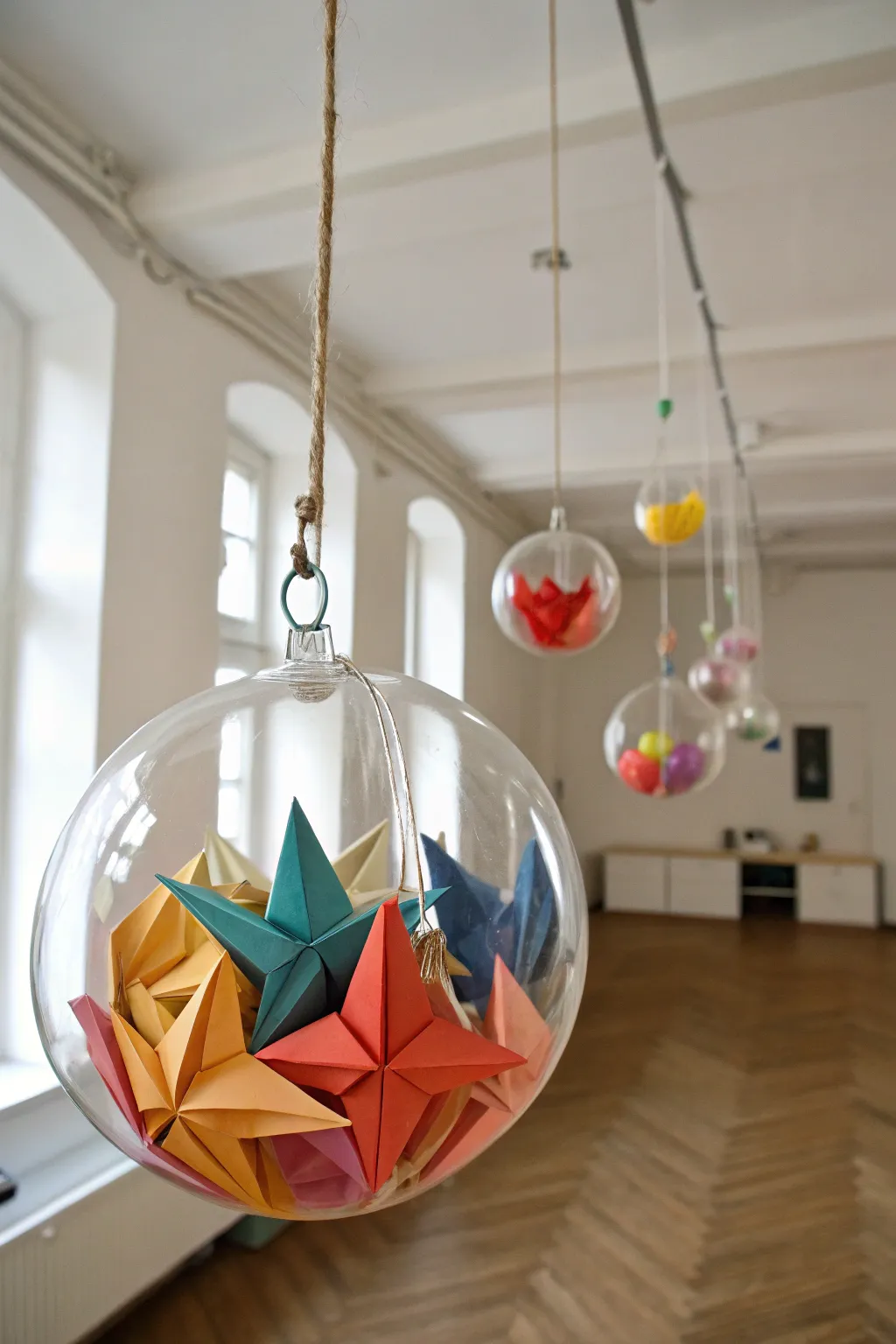 Artistic expressions within glass globes.