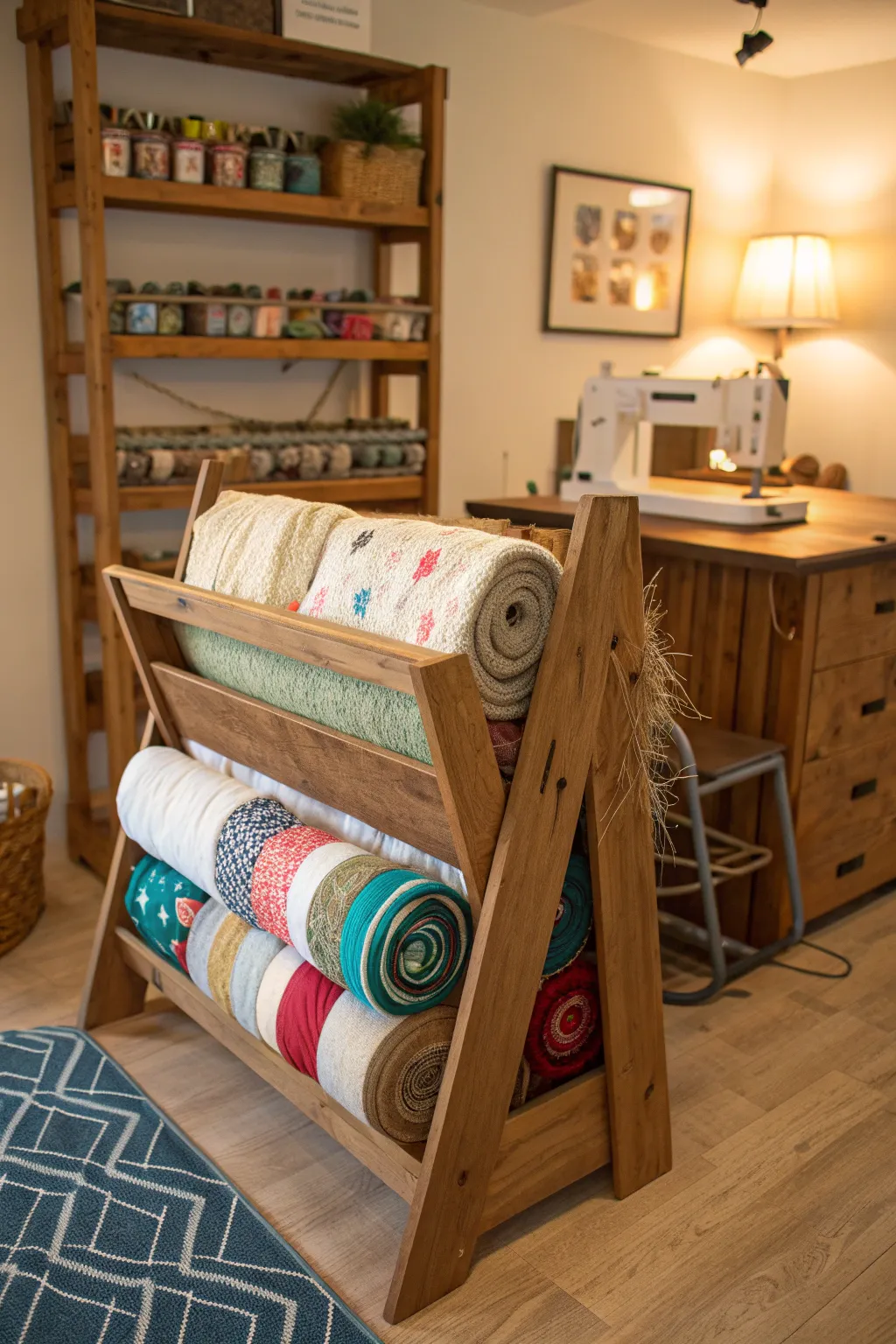 Craft Room Charm: Transforming a hay feeder into a stylish blanket holder for your creative haven.