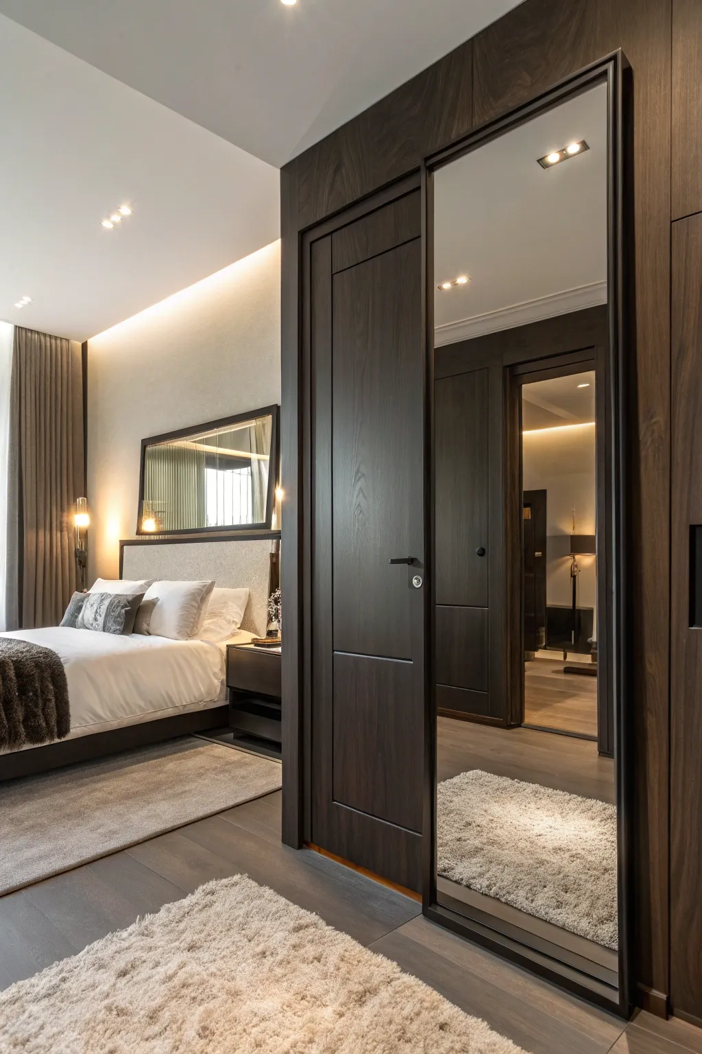 Discover the elegance of hidden functionality with a mirror door that adds style and surprise.