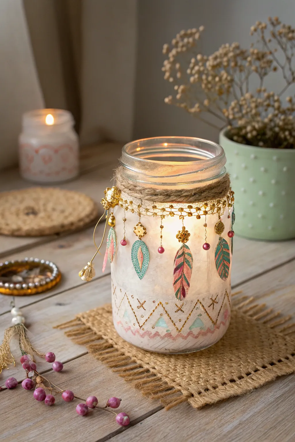 Illuminate your space with the enchanting glow of bohemian glass jar lanterns, where artistry meets ambiance.