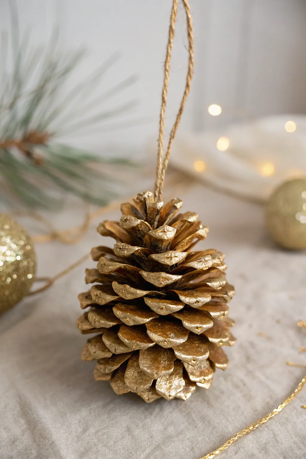 Transform nature's beauty into stunning holiday decor with these metallic-painted pinecone ornaments.