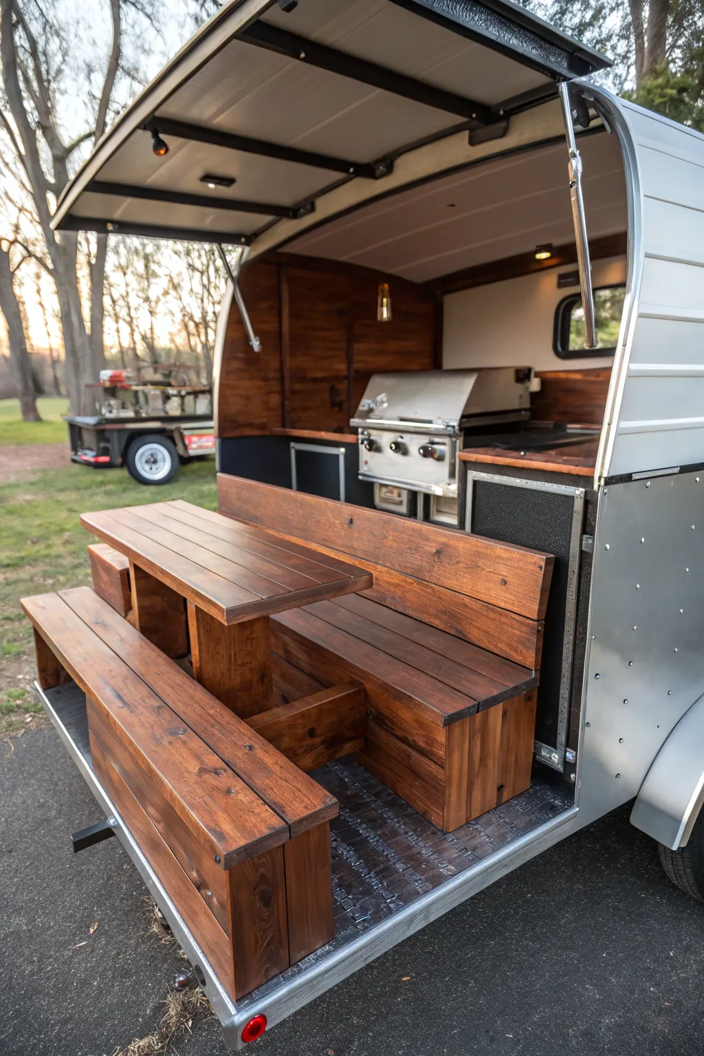 Relax in style with built-in seating on your custom BBQ trailer, where craftsmanship meets comfort.