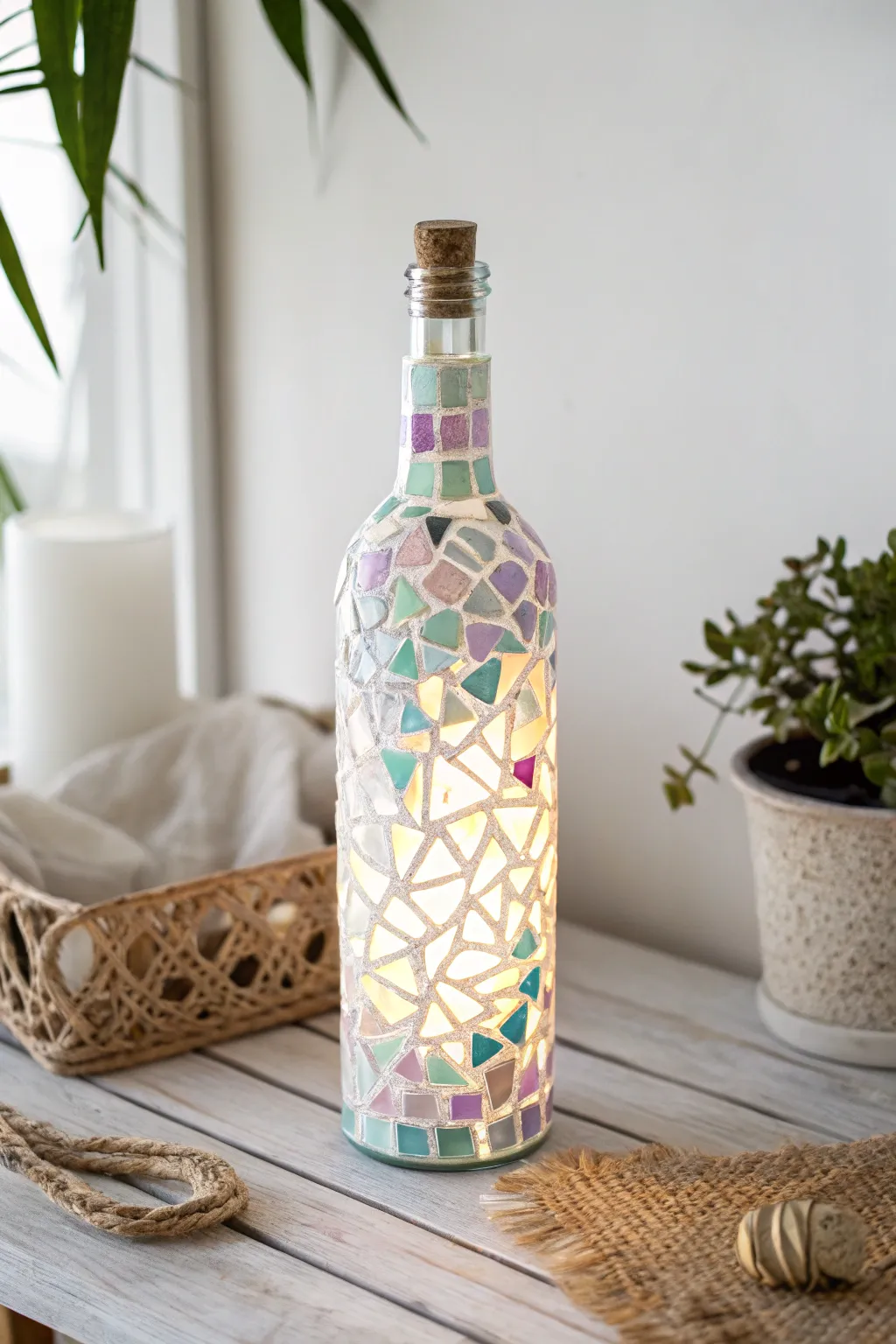 Illuminate your space with the vibrant elegance of mosaic bottle lamps – a perfect blend of color and craftsmanship!