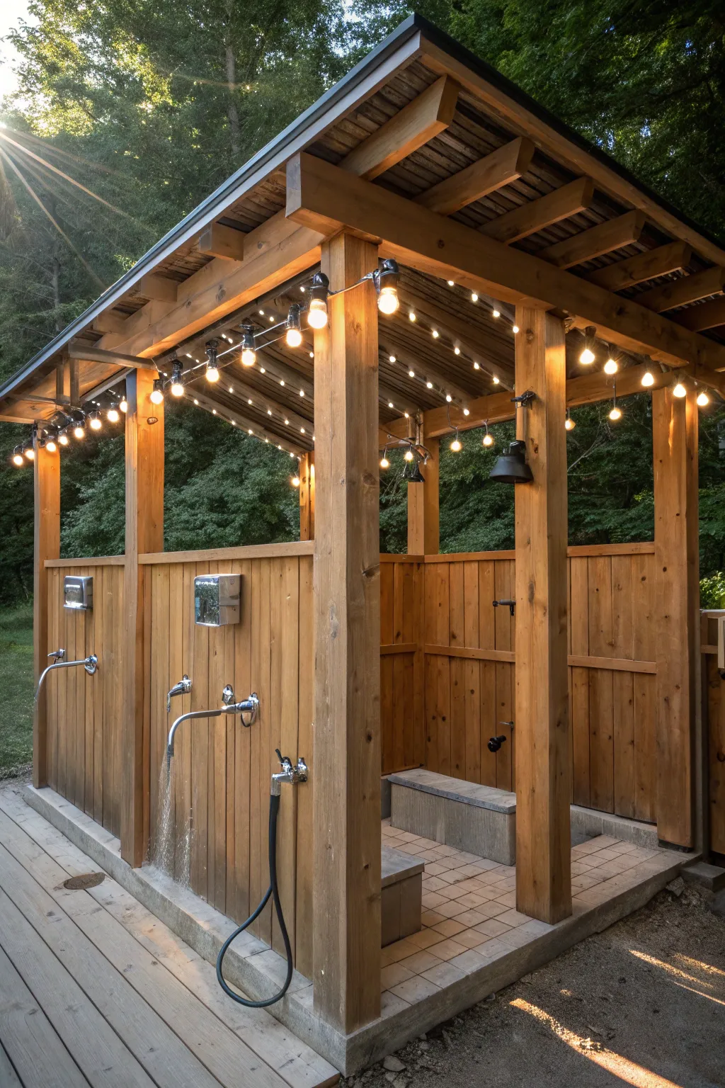 Illuminate your horse wash stall with eco-friendly elegance: solar-powered lights for an energy-efficient, modern touch.