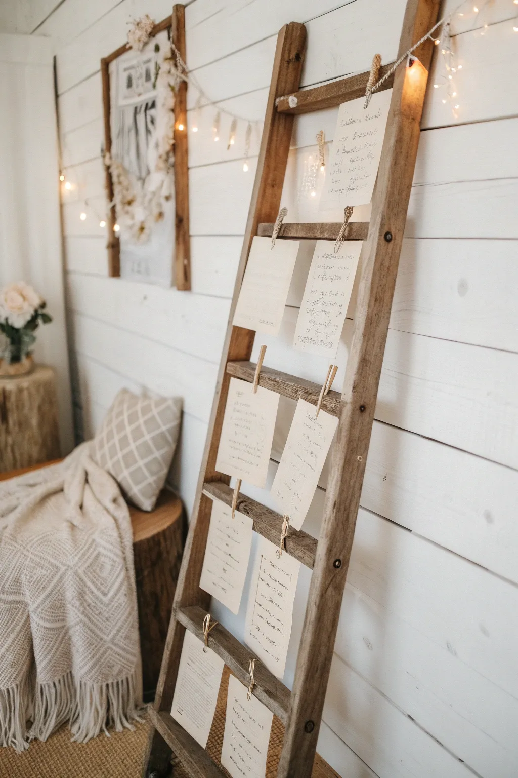 Cherish your memories with a personalized love letter display on a rustic ladder.