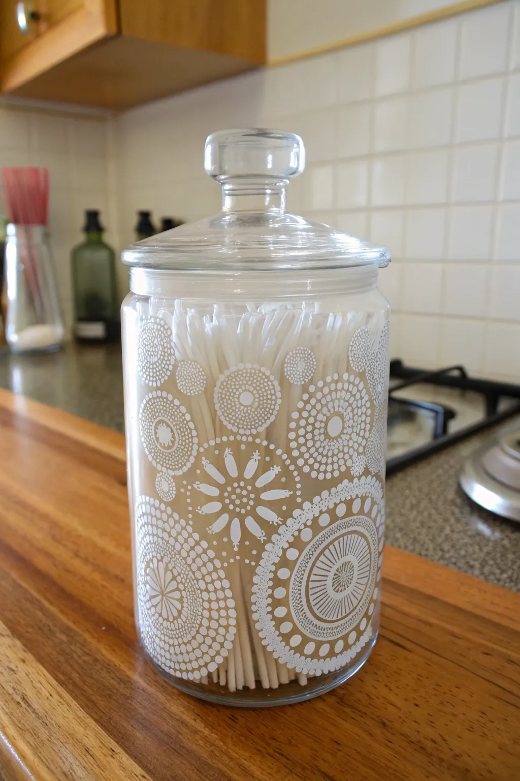 Explore creative textures with Q-tip painted glass.