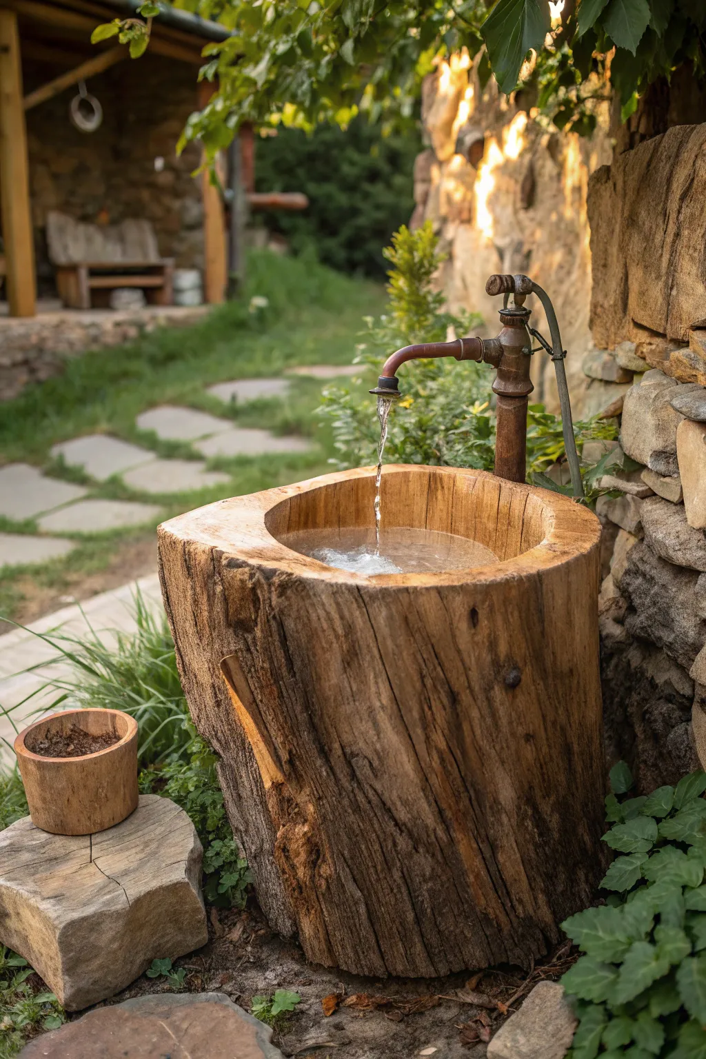 Transform nature into functionality with this handcrafted hollow log sink, a perfect blend of rustic charm and skilled craftsmanship.