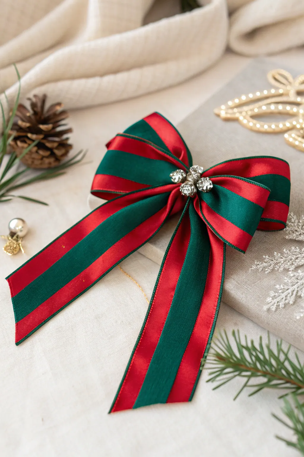 Elevate your holiday decor with a stunning, handcrafted festive bow that embodies elegance and seasonal charm.