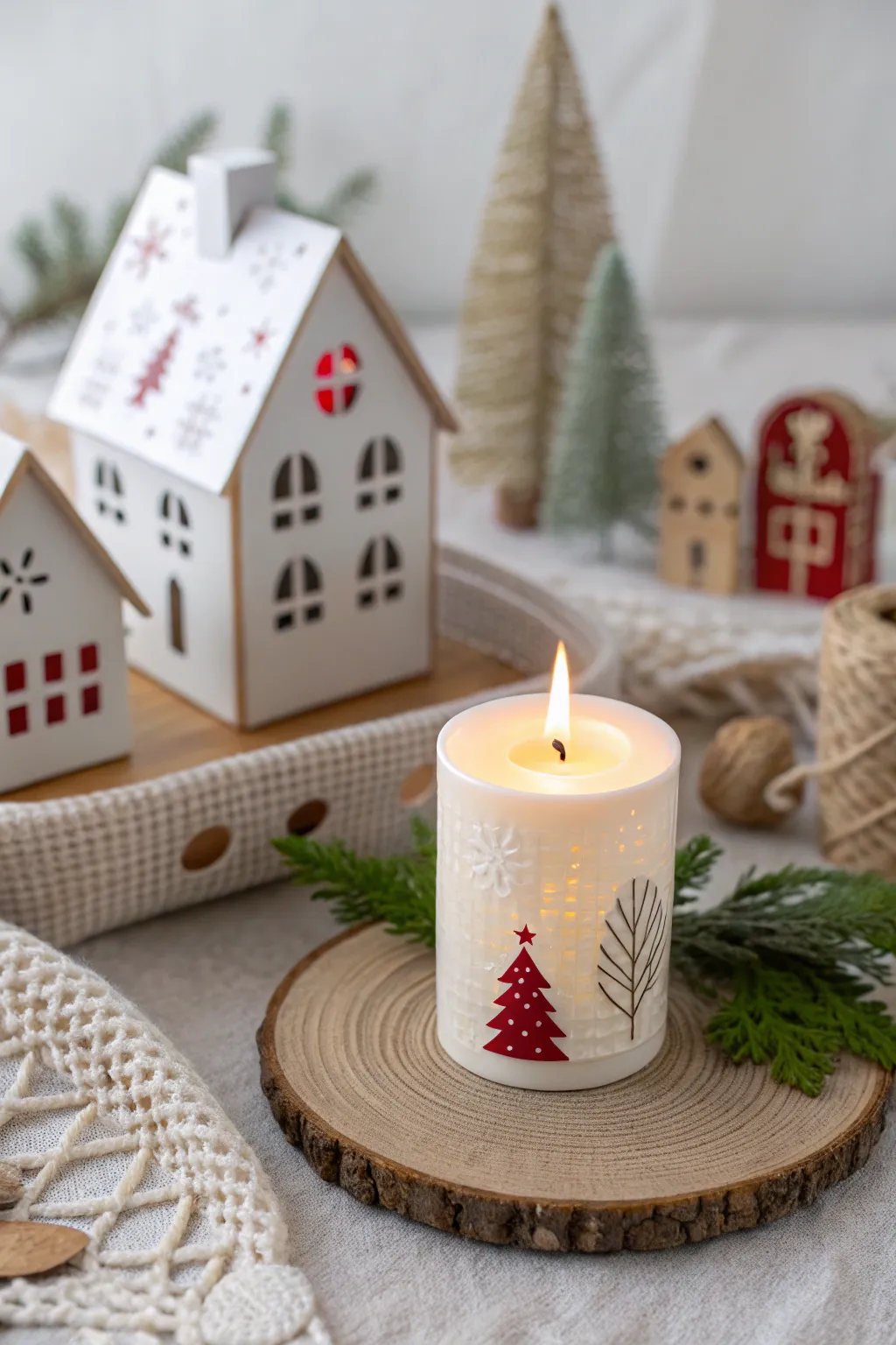 Illuminate your Christmas village with a warm candle glow for a cozy and inviting ambiance.