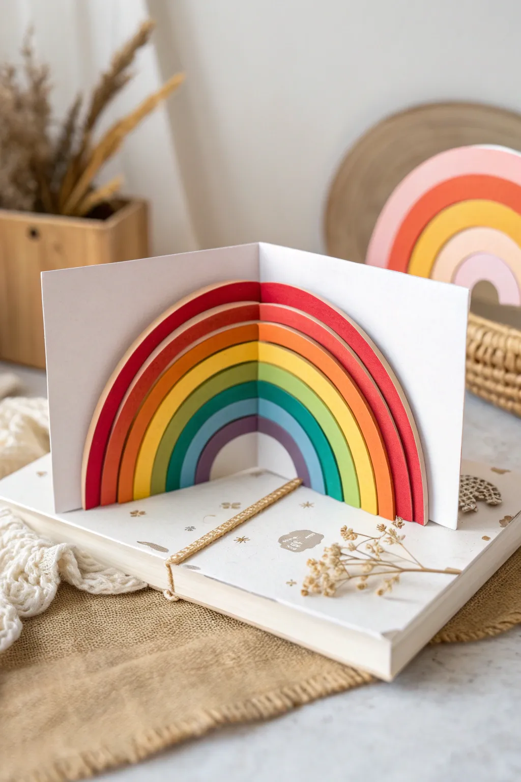 Brighten your day with a handcrafted pop-up rainbow card—where Scandinavian minimalism meets vibrant Boho artistry.
