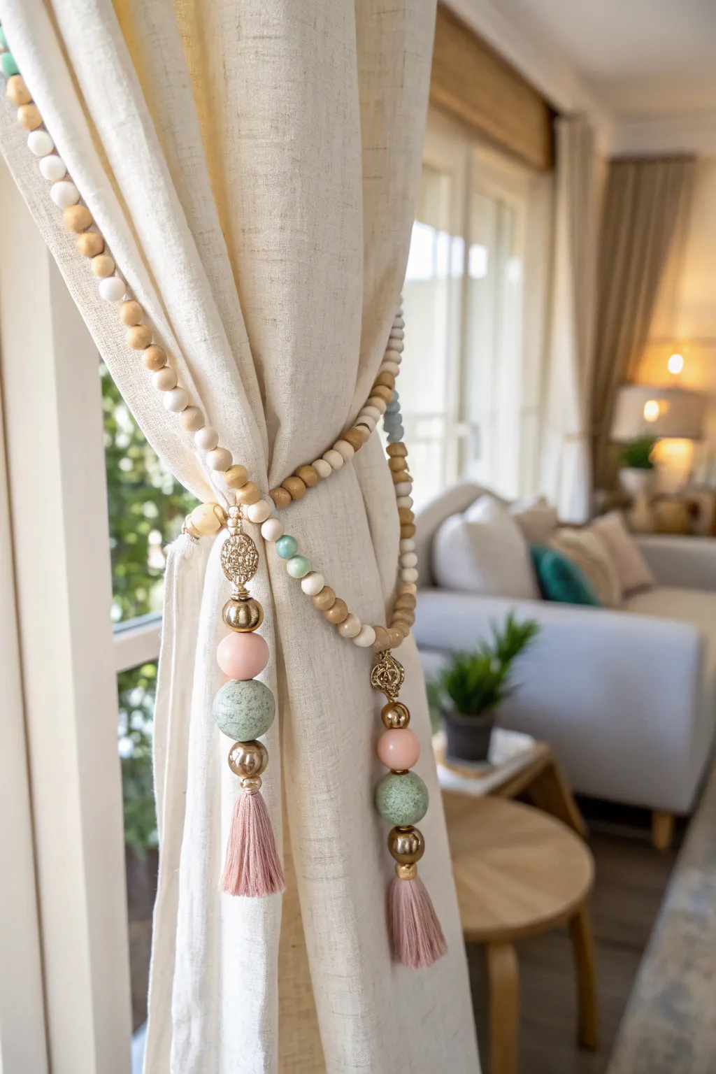 Elevate your space with the charm of beaded curtain tiebacks, where minimalism meets boho elegance.