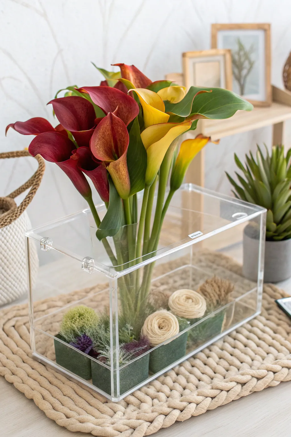 Organize with elegance: Clear storage for your vibrant faux florals. #ScandiBoho #OrganizedBeauty