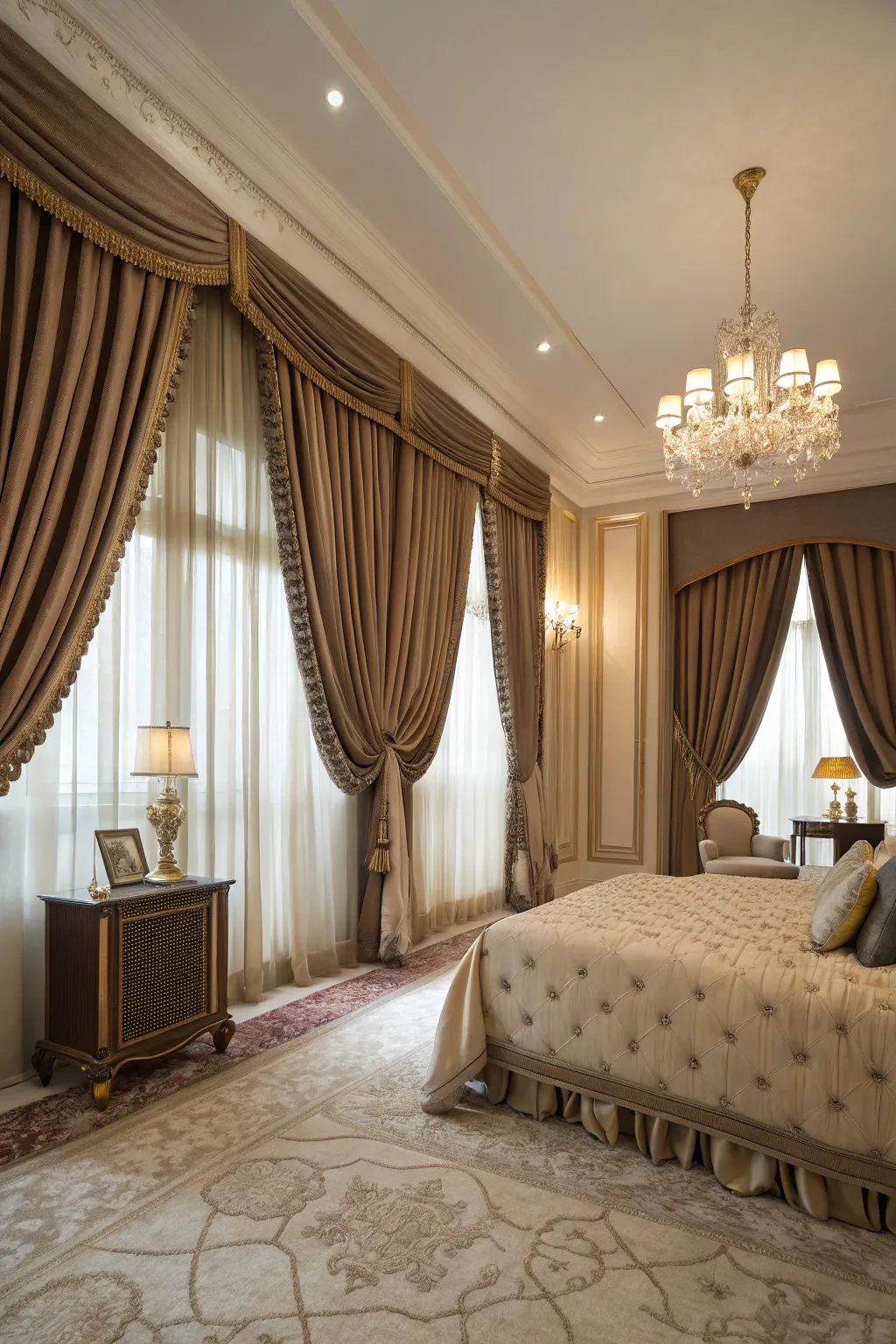 Drapery adds elegance and controls light in a bedroom.