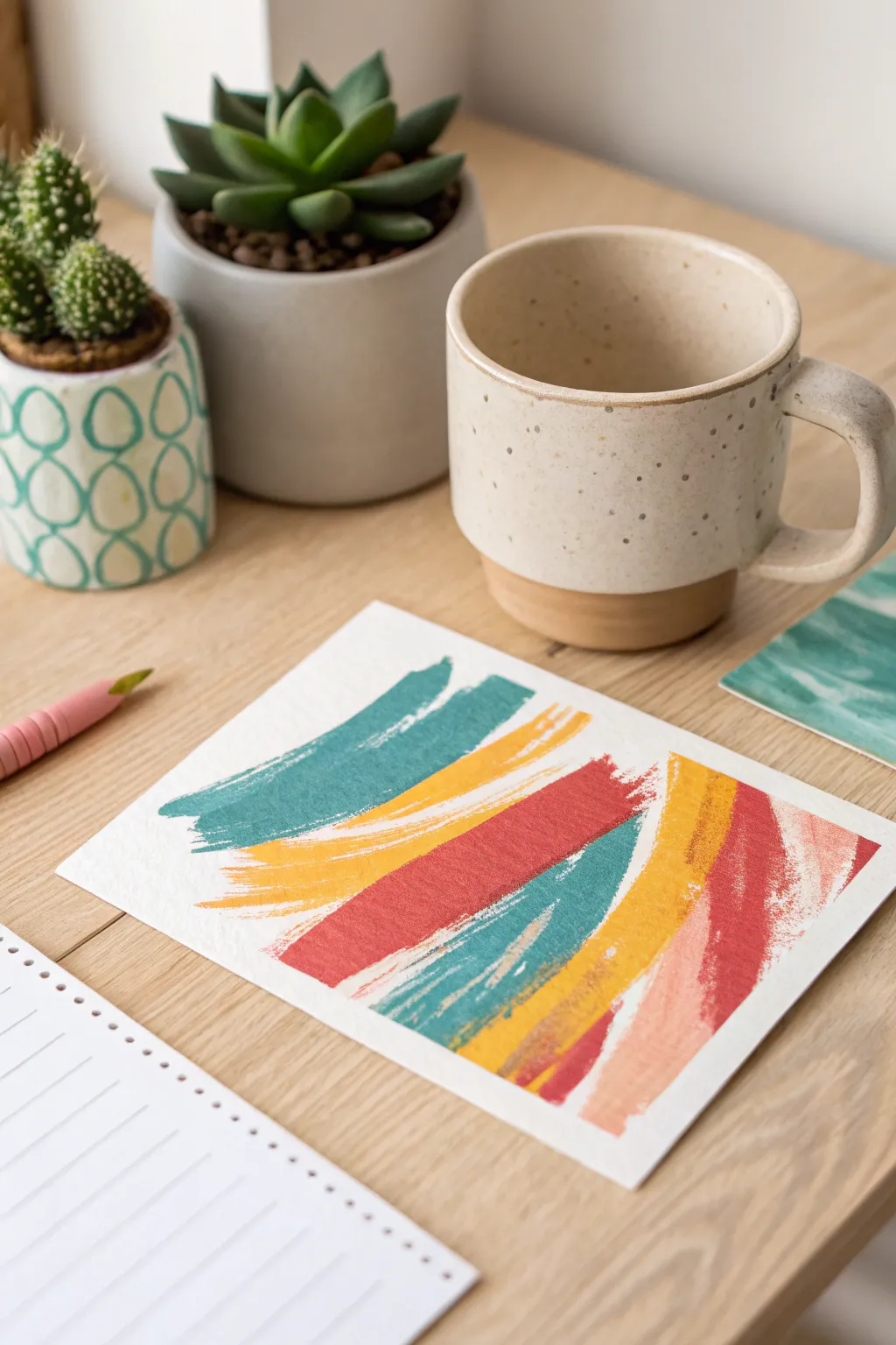 Transform your index cards into vibrant pieces of art with bold acrylic strokes. Embrace simplicity with a splash of color!