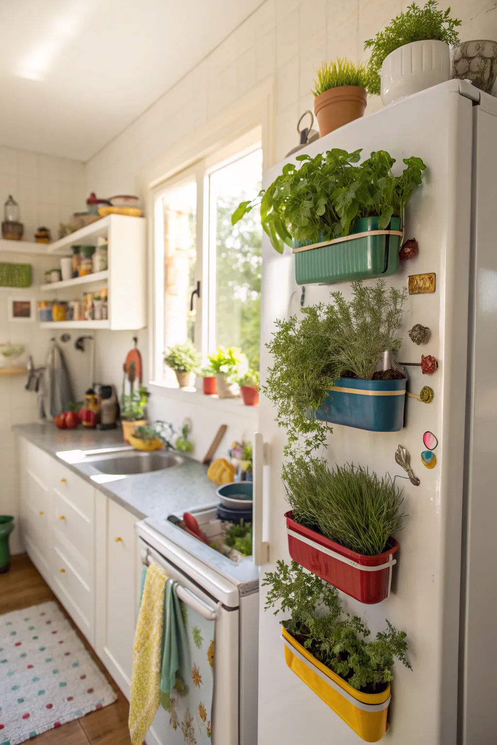 Magnetic planters transform metal surfaces into mini gardens.