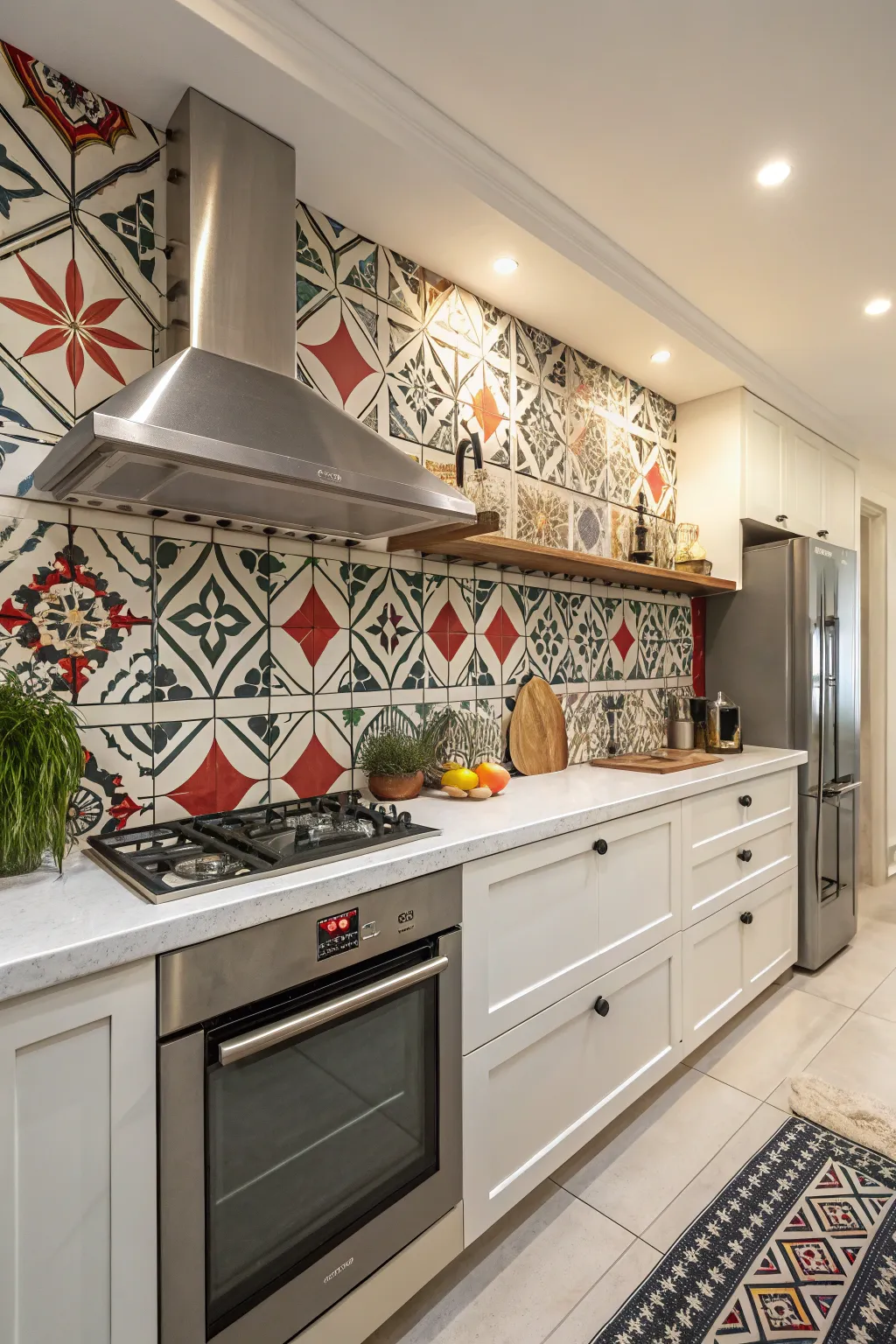 A bold backsplash makes a striking visual impact.