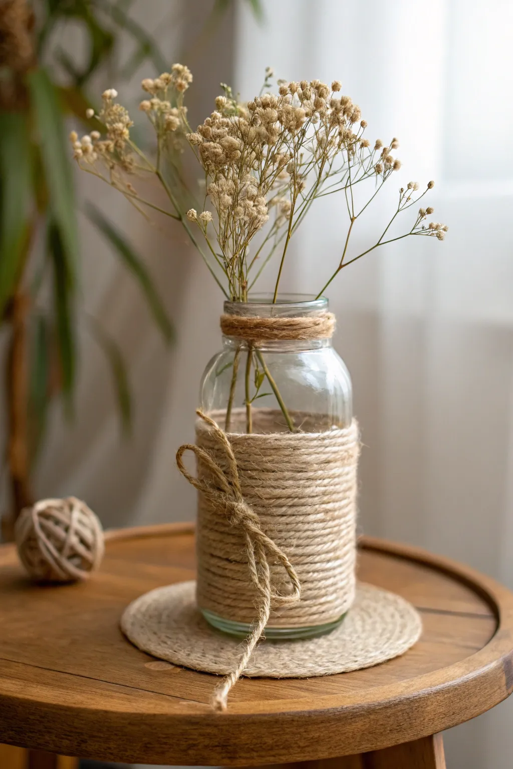 Embrace rustic elegance with twine-wrapped jars—perfect for adding a touch of nature to your decor.