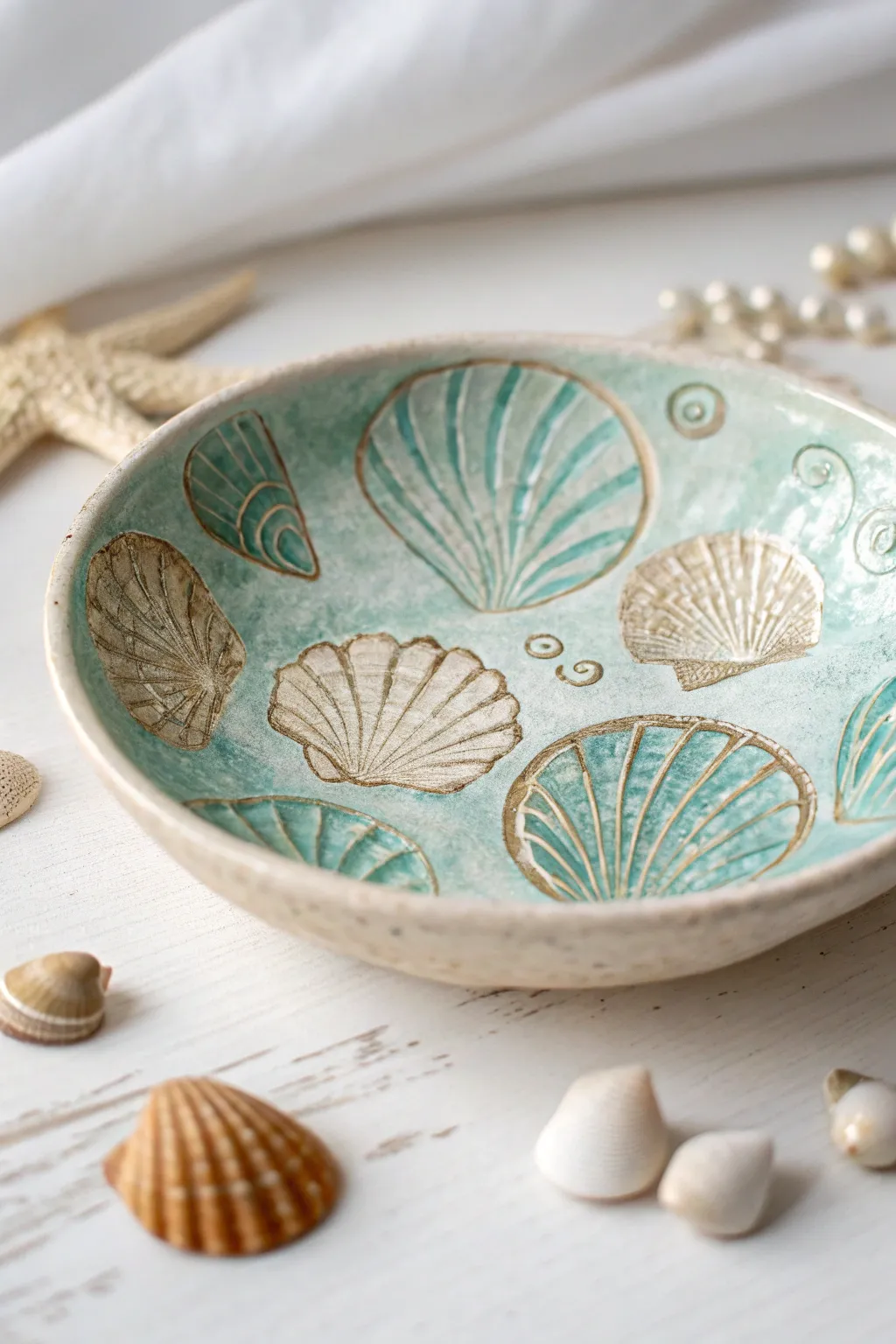 Bring the ocean's tranquility to your space with this elegantly painted shell motif jewelry dish. 🌊 #MinimalistDecor #BohoVibes