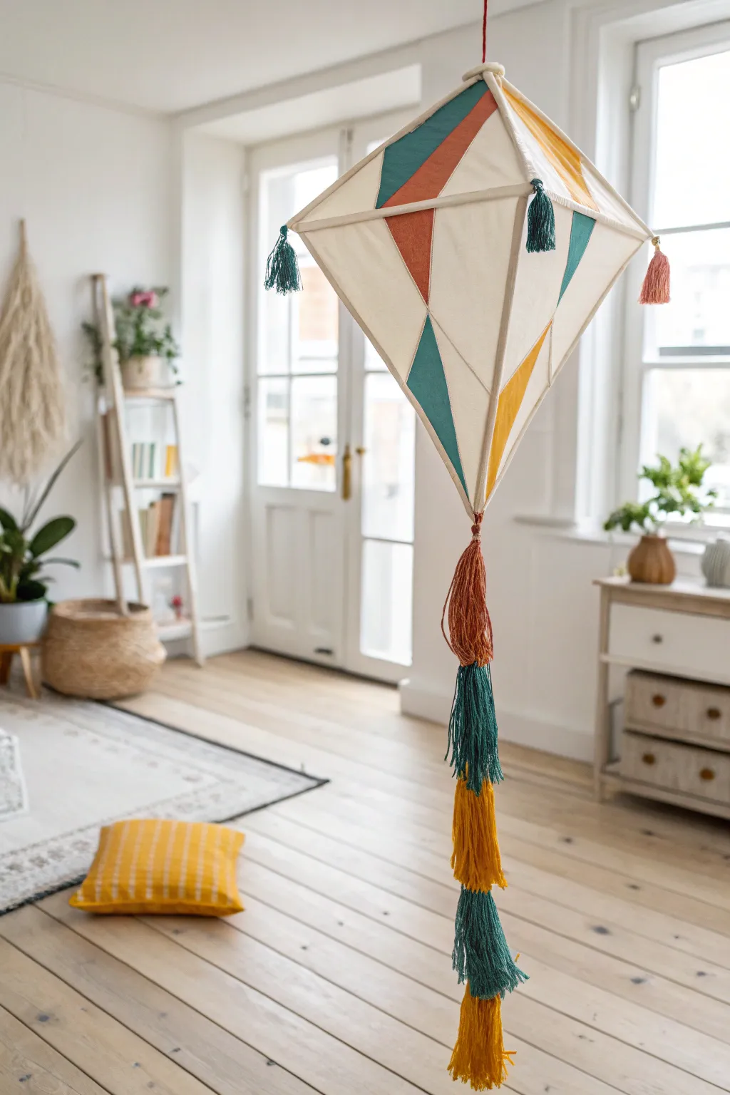 Add a playful touch to your space with a whimsical tassel-adorned kite—it's sure to bring a smile every time you see it.